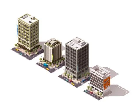 Vector isometric buildings set Stock Illustration