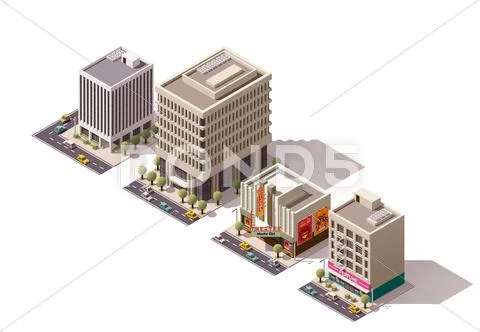 Vector isometric buildings set Stock Illustration