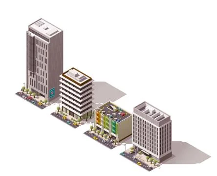 Vector isometric buildings set Stock Illustration