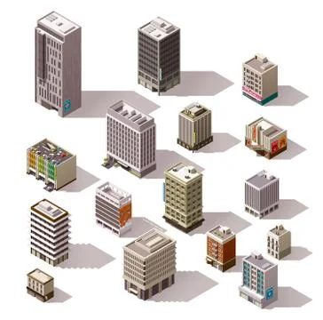 Vector isometric buildings set Stock Illustration