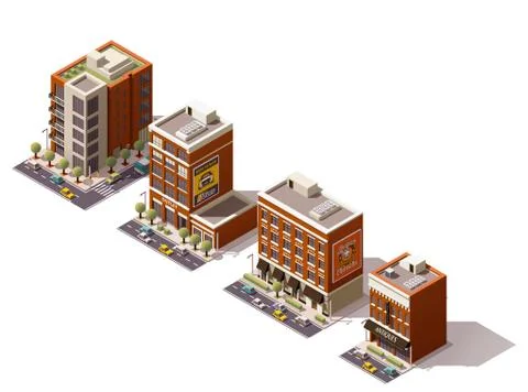 Vector isometric buildings set Stock Illustration
