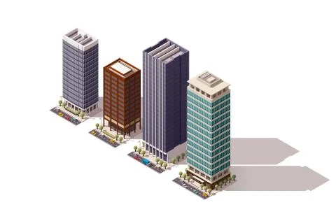 Vector isometric buildings set Ilustración de archivo