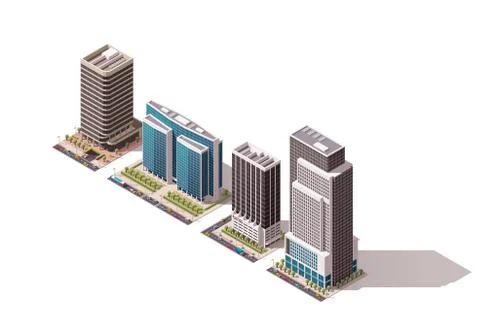 Vector isometric buildings set Ilustración de archivo
