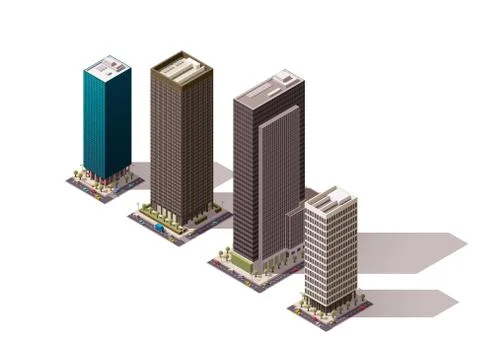 Vector isometric buildings set Stock Illustration