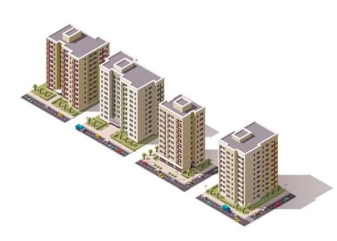Vector isometric buildings set Ilustración de archivo