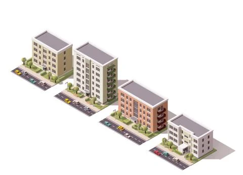 Vector isometric buildings set Ilustración de archivo