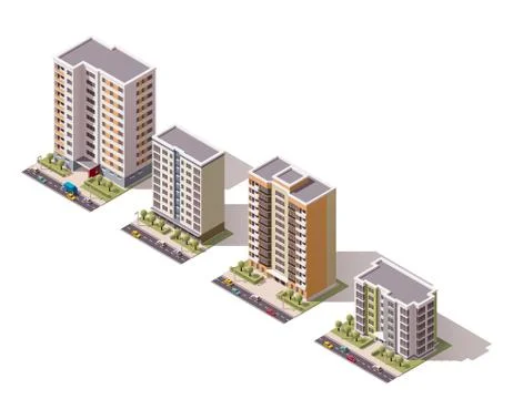 Vector isometric buildings set Stock Illustration