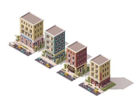 Vector isometric buildings set Ilustración de archivo