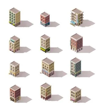 Vector isometric buildings set Stock Illustration