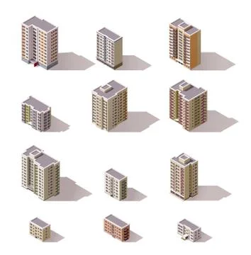 Vector isometric buildings set Stock Illustration