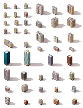 Vector isometric buildings set Stock Illustration