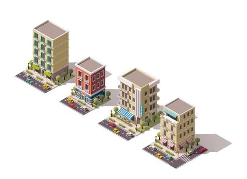 Vector isometric buildings set Stock Illustration