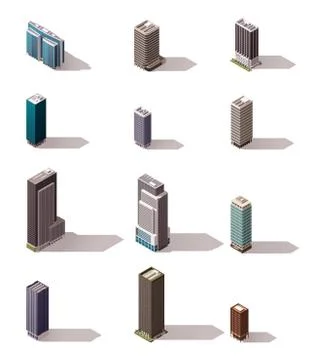 Vector isometric buildings set Stock Illustration