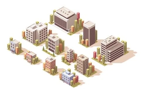 Vector isometric buildings set Stock Illustration