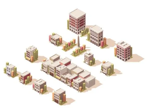 Vector isometric buildings set Stock Illustration