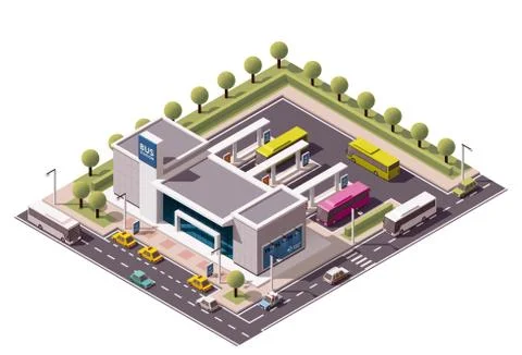 Vector isometric bus station Stock Illustration