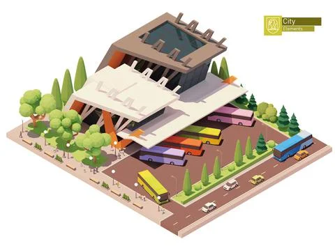 Vector isometric bus terminal or station Stock Illustration