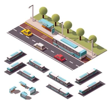 Vector isometric buses set Stock Illustration