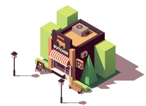 Vector isometric butcher shop Stock Illustration