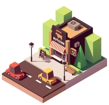 Vector isometric butcher shop Stock Illustration