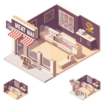 Vector isometric butcher shop interior Stock Illustration