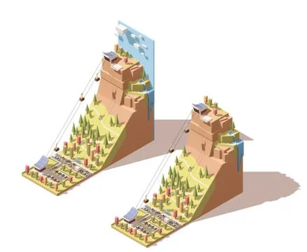 Vector isometric cableway to the hill infographic Stock Illustration