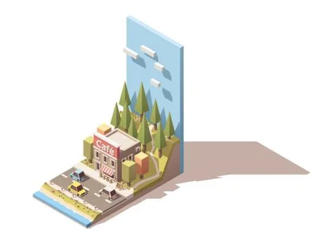 Vector isometric cafe building Stock Illustration