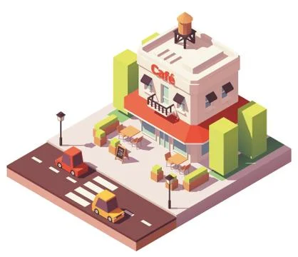 Vector isometric cafe building Stock Illustration