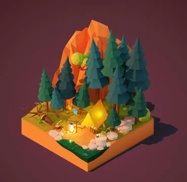 Vector isometric camping in the forest Stock Illustration