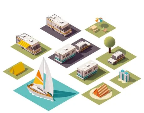 Vector isometric camping icons Stock Illustration