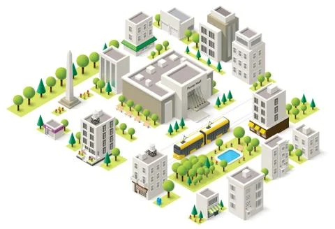 Vector isometric city buildings set Ilustración de archivo