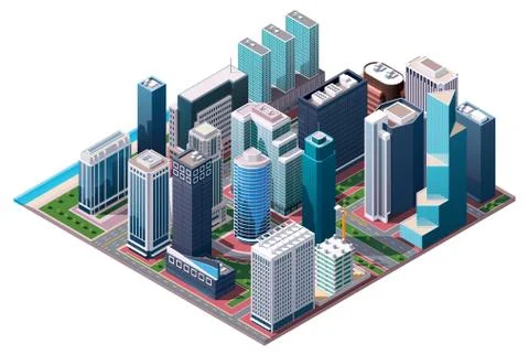 Vector isometric city center map Stock Illustration