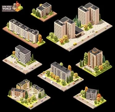 Vector isometric city map blocks Stock Illustration