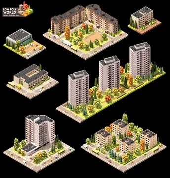 Vector isometric city map blocks Stock Illustration