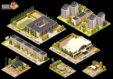Vector isometric city map blocks Stock Illustration