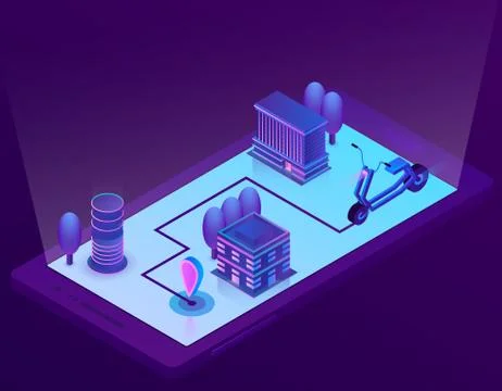 Vector isometric city navigation technology for smartphone Stock Illustration