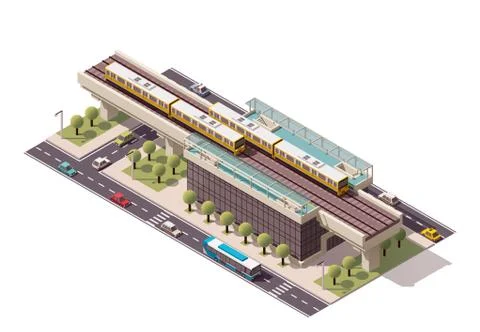 Vector isometric city train station Stock Illustration