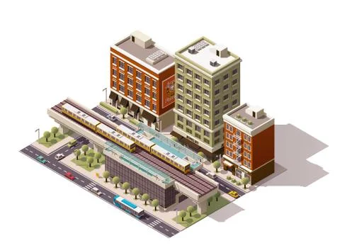 Vector isometric city train station Stock Illustration