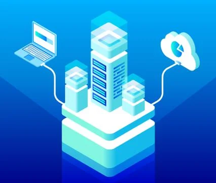 Vector isometric cloud computing and data storage Stock Illustration