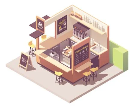 Vector isometric coffee kiosk Stock Illustration