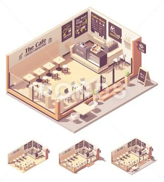 Vector isometric coffee shop or coffeehouse Stock Illustration