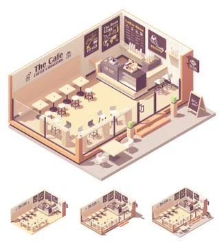 Vector isometric coffee shop or coffeehouse Stock Illustration