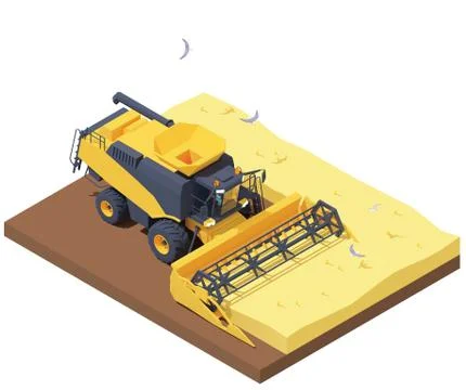 Vector isometric combine harvester in wheat field Stock Illustration