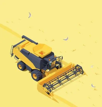Vector isometric combine harvester in wheat field イラスト素材