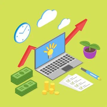 Vector isometric concept for business growth or online business. Illustrazione stock