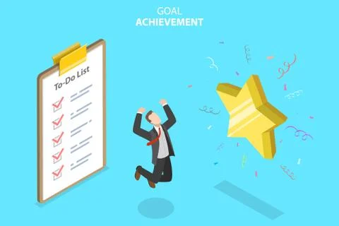 Vector Isometric Concept of Goal Achievement Illustration. Stock Illustration