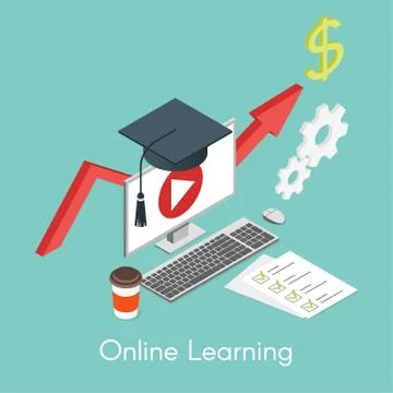 Vector isometric concept for online learning, education and self-development. Stock Illustration
