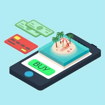 Vector isometric concept for online purchase touristic tour. Illustration of  Stock Illustration