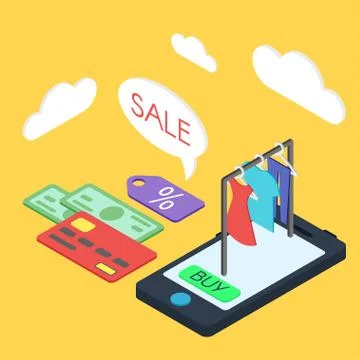 Vector isometric concept for online shopping or sale. Stock Illustration