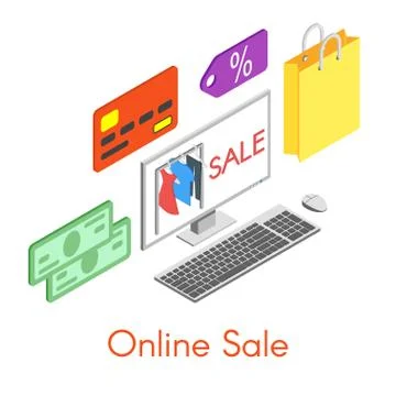 Vector isometric concept for online shopping or sale. Stock Illustration